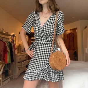 forever 21 black and white gingham ruffle wrap dress